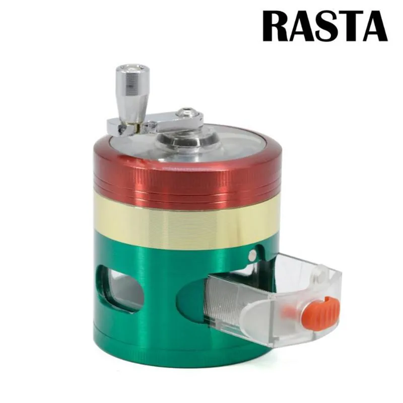 Drawer Hand Crank Grinder Tobacco Herb Smoking Spice Crusher Zinc Alloy Transparent Window 63mm With 4 Layers