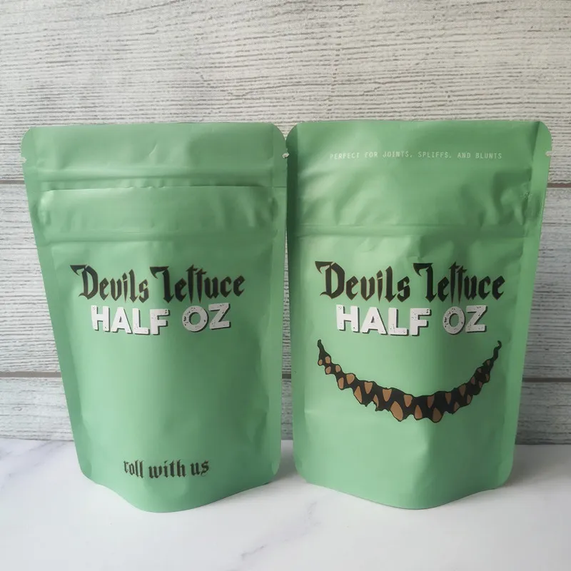 Devils lattuce Half OZ bag Devilslettuce 14g sacchetti in mylar 1/2OZ Custodia a prova di bambino con cerniera ermetica a prova di bambino per l'imballaggio di erbe secche