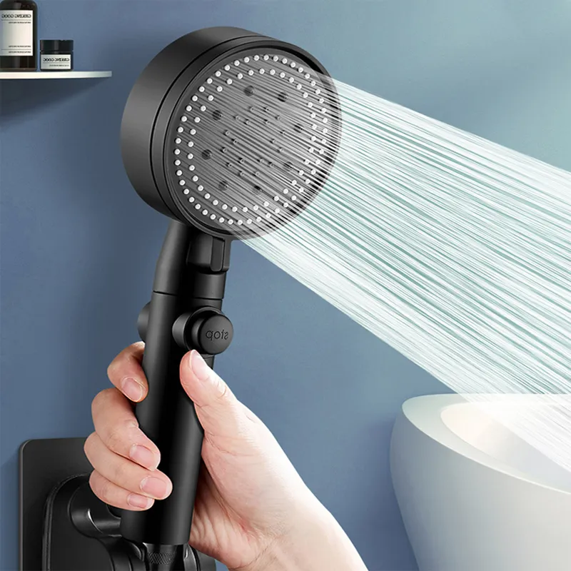 5 modes têtes de douche de bain noir réglables haute pression Sauveure de douche d'arrêt de douche d'arrêt