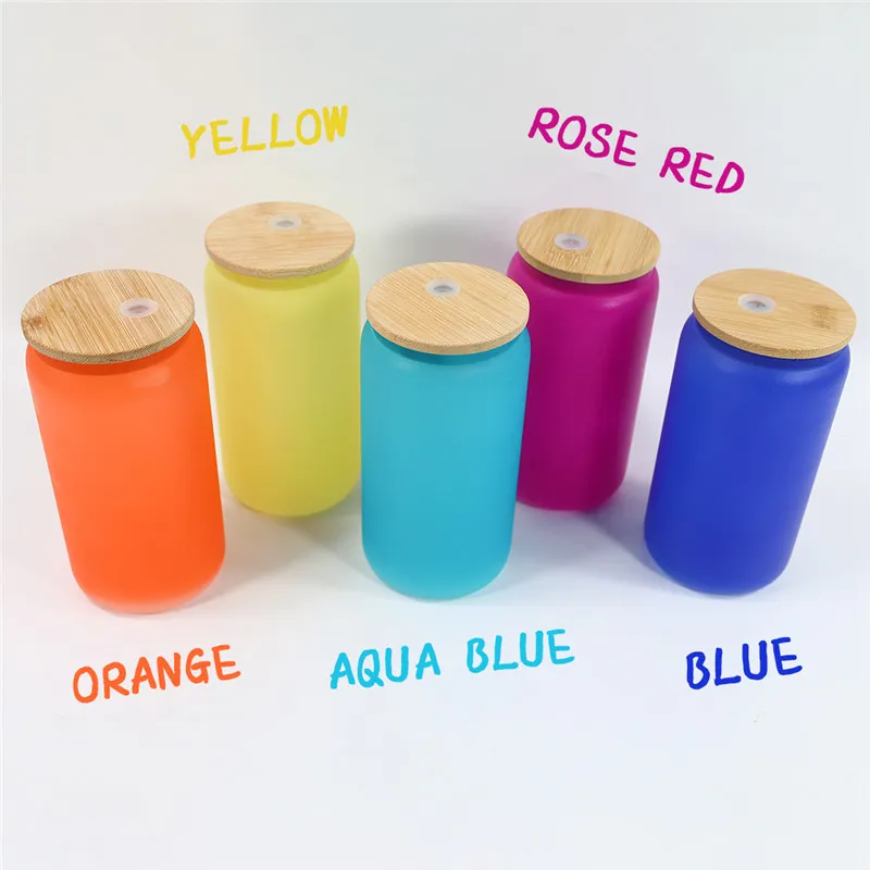 Verre de changement de couleur d'eau froide de sublimation avec couvercle en bois 16 oz DIY Gobelets à vin de transfert de chaleur 6 couleurs Boire des tasses de bière par air A12