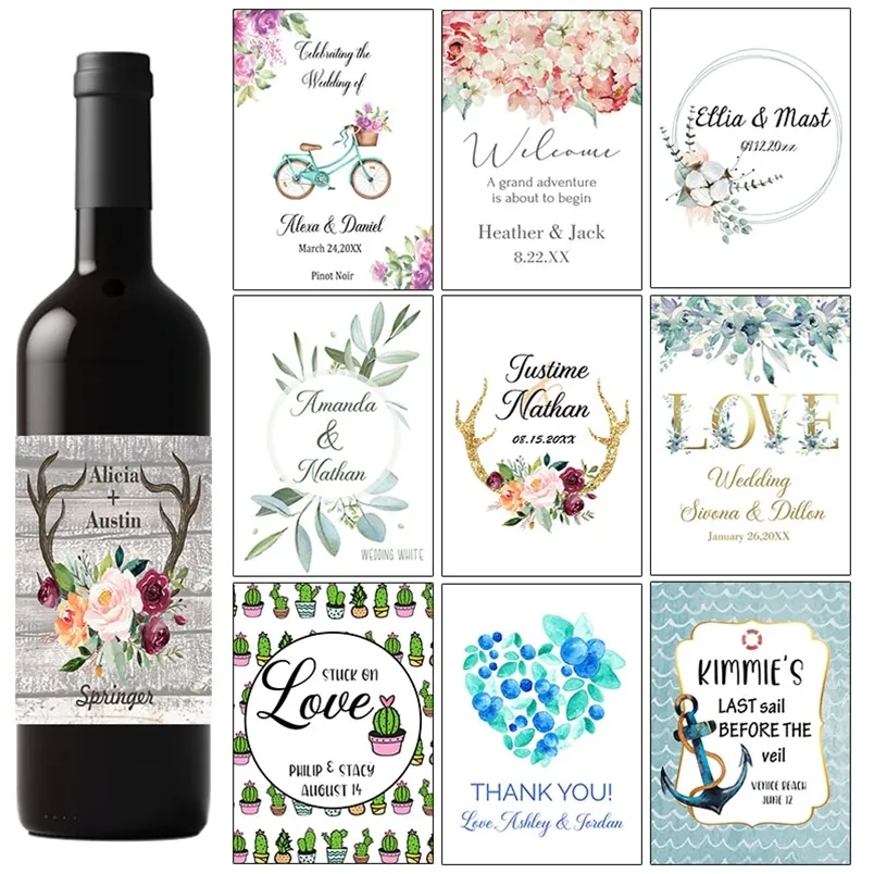 Etichette Personalizzate Per Bottiglie Vino 'Fidanzati' Con Nomi E Dedica, Glitterate, 10,2x7,6 Cm, Confezioni Da 10 A 50 Pezzi, Prodotto In Spagna