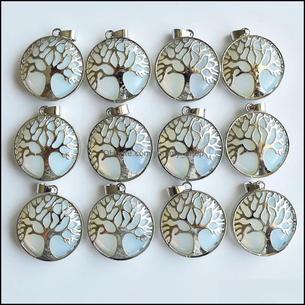 natural stone charms tree of life opal pendants chakras gem stone for jewelry accessories necklace marking