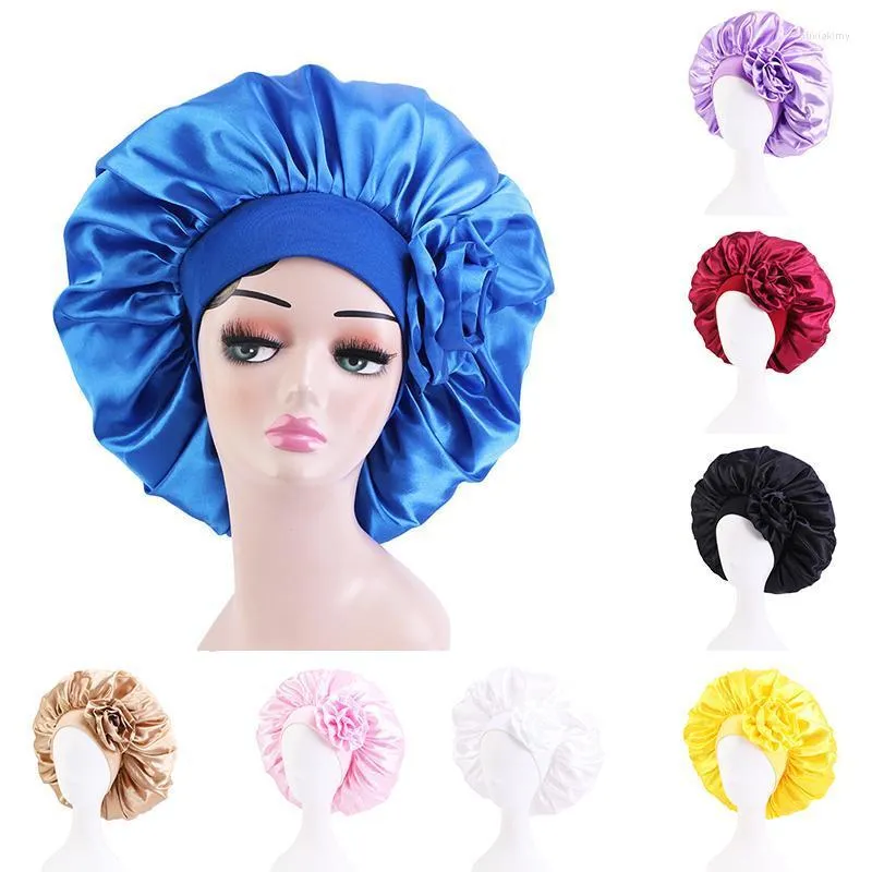 Beanie/Skull Caps Women Satin Night Sleep Cap Fashion Hair Hat Hatt Silk Head Cover Wide Brim Turban Care Wrap Shower Oliv22