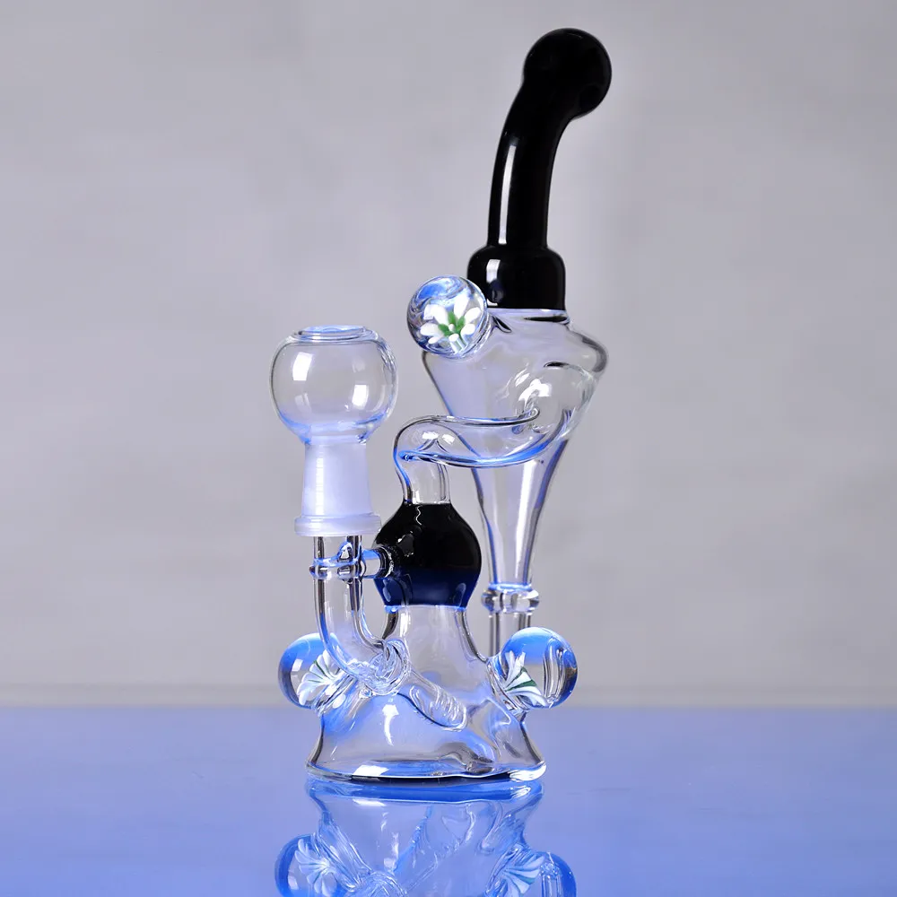 7.9inch Small Glass Bongs Black Handle Hookahs Mini Recycler Water Pipe Pocket Glass Oil Rigs 14mm Joint Smoking Shisha Accessories