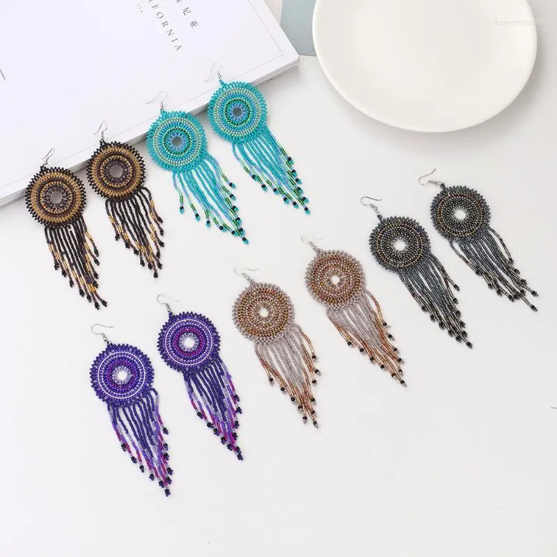 Dangle Avize Varış Kadın Mücevher Aksesuarları Etnik Renkli El Yapımı Tohum Boncuklar Bohemia Uzun Boncuklu Tassel Boho Asma Earr