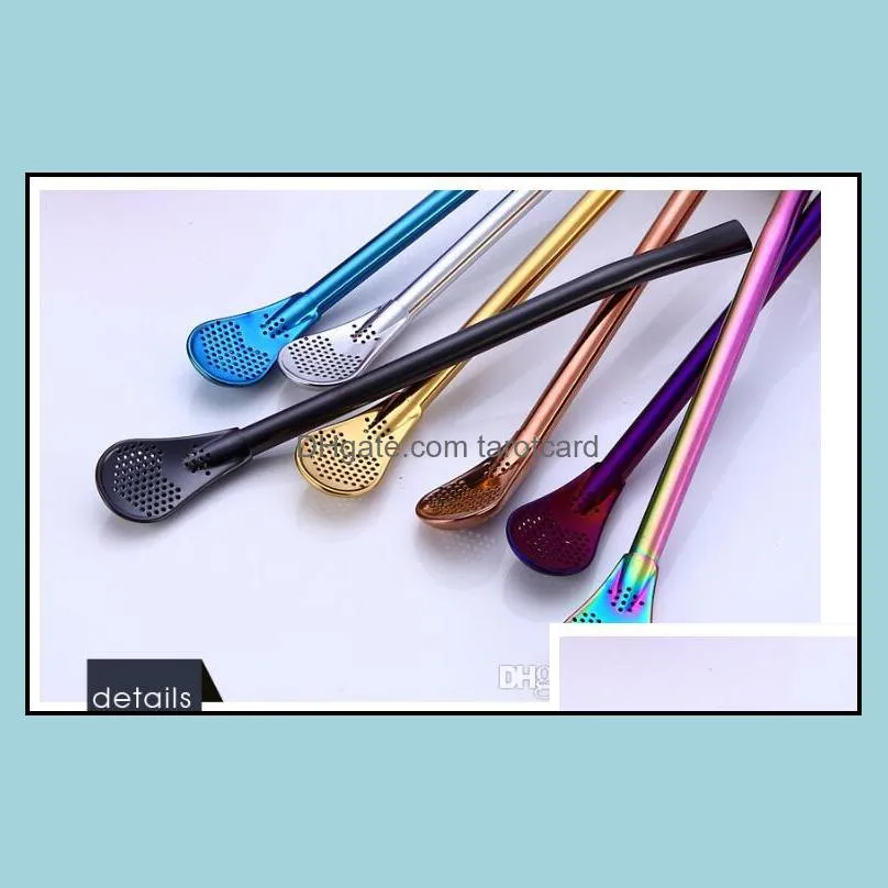 304 Eco-Friendly Stainless steel stirrer Spoons straws Multicolour Drinking Tea Mate Straw Gourd Bombilla Filter Spoon