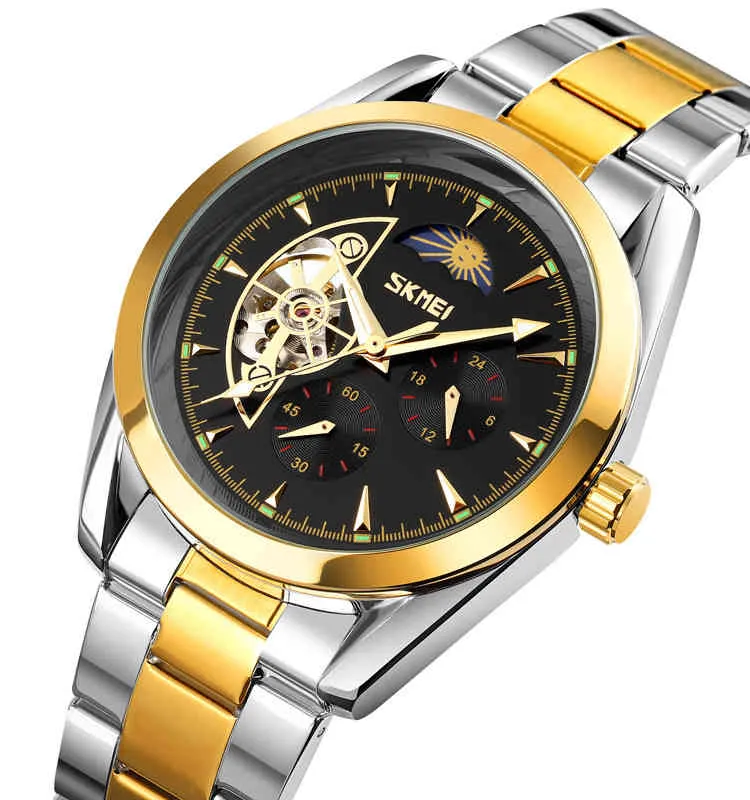 SKMEI 9237 automatic skeleton oem stainls steel strap wrist watch brand watch men luxury