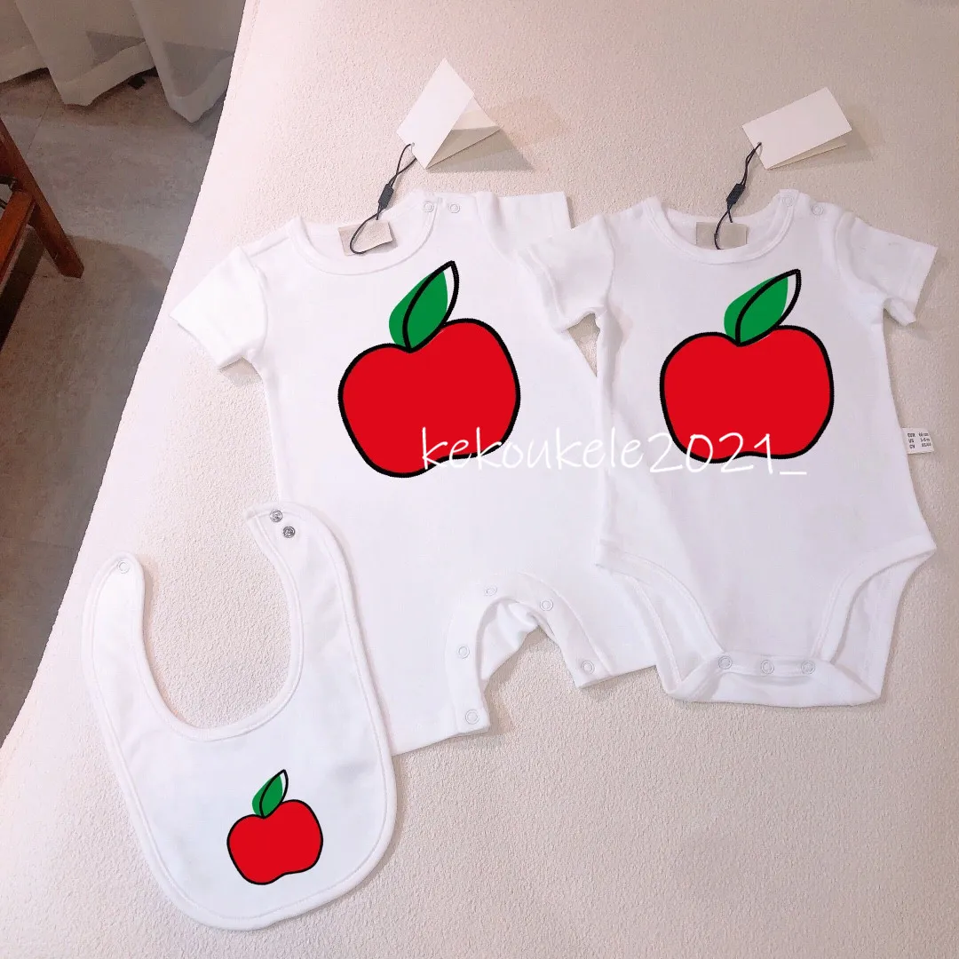 Newborn Baby Girls and Boy Short Sleeve Cute Apple Summer Romper Bibs 100% Cotton Infant Bodysuit Kids Outfit Clothes