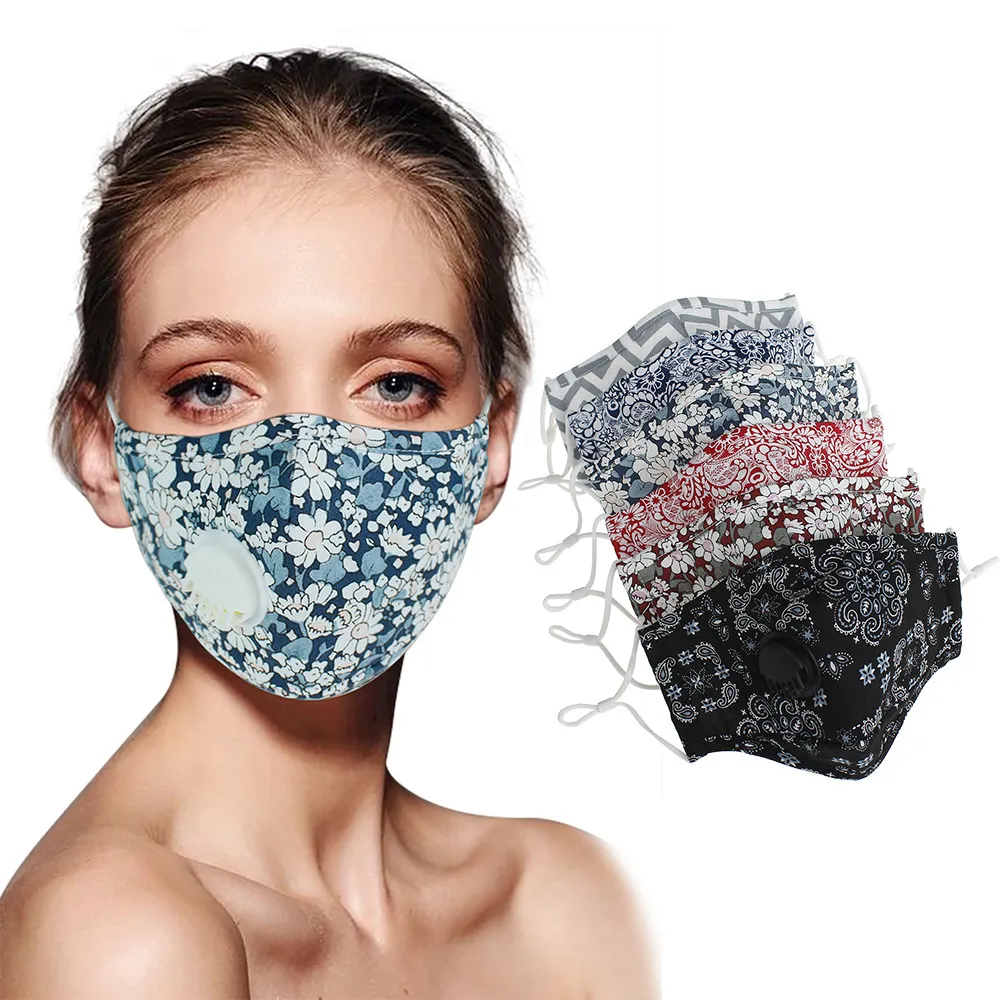 Хлопковые маски с дыхательным клапаном Мужчины женщины с печать
