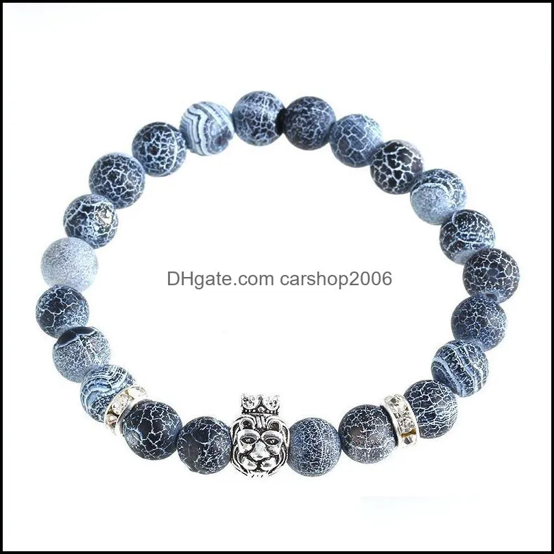 charms bracelets natural stones silver  with gold crown howlite lava beads wrap bead bracelets carshop2006