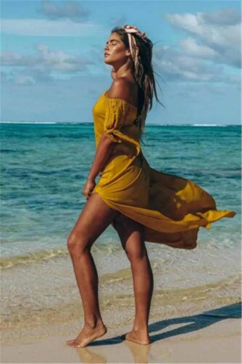 DHgate Sexy Off Shoulder Split Beach Cover Up Dress Stylish Summer Beachwear for Women in 2024 Apparel