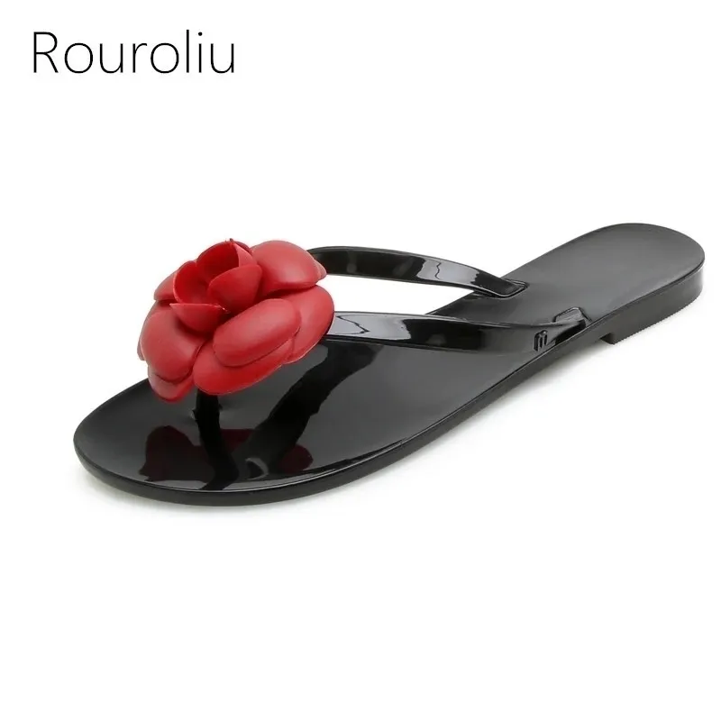 Rouroliu Kadınlar Yaz Yeni Moda Rahat Kaymaz Terlik Dışında Çiçek Çevirme Mix Renkler Jöle Ayakkabı Kadın RB265 Y200423