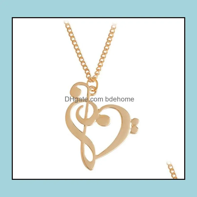 new fashion loving heart music note necklace hot gold/silver/rose gold plated necklace wholesale 5964