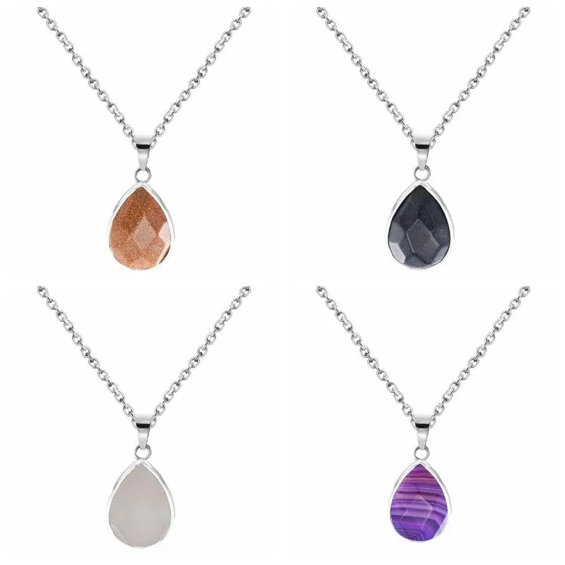 Collane con ciondolo Donna Collana con pietre preziose a goccia Chakra curativo Bilanciamento dell'energia di cristallo Sfaccettato Waterdrop Stone Choker JewelryPendant