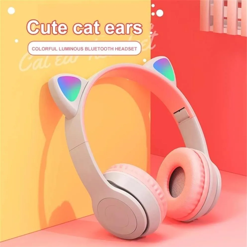 Epacket LED القط الأذن سماعات لاسلكية سماعات طوي بلوتوث 5.0 إلغاء الضوضاء هدية سماعة مع مايكروفون دعم TF Card223D