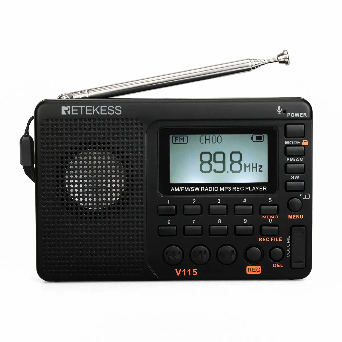 V115 Radio AM/FM SW Portable Radio Shortwave FM Speaker Support TF Card USB REC Recorder Sleep Time