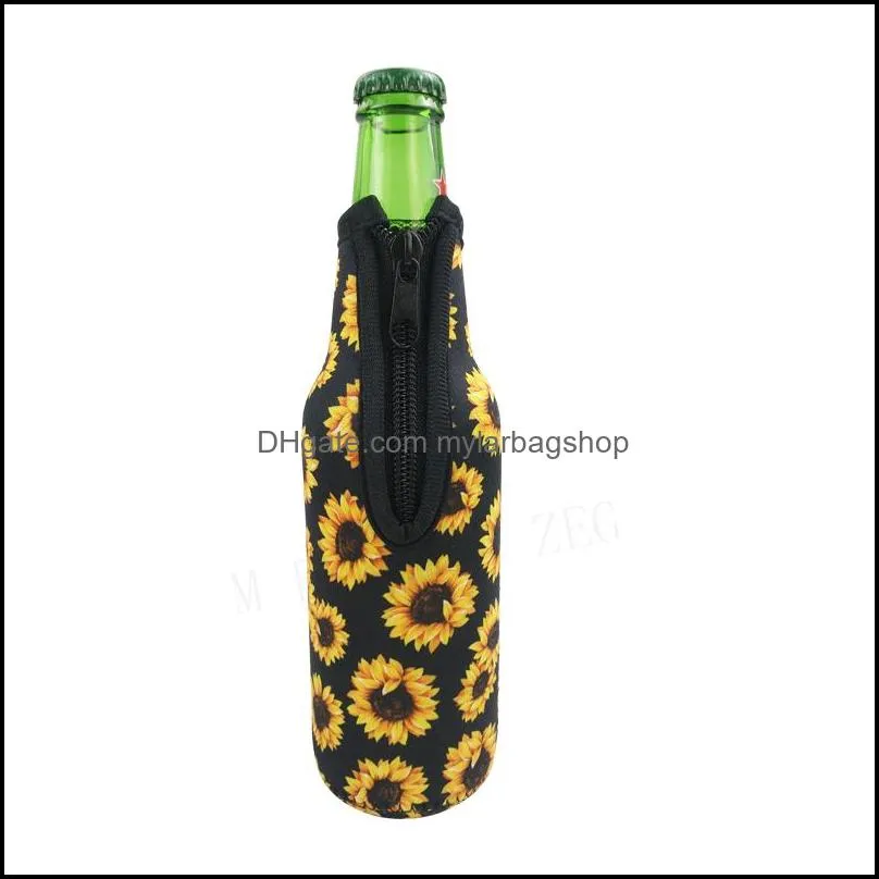 neoprene bottle cover sleeve insulation cooler diving beer zipper bottle cover insulated beverage bottle bag anti-slip bottom