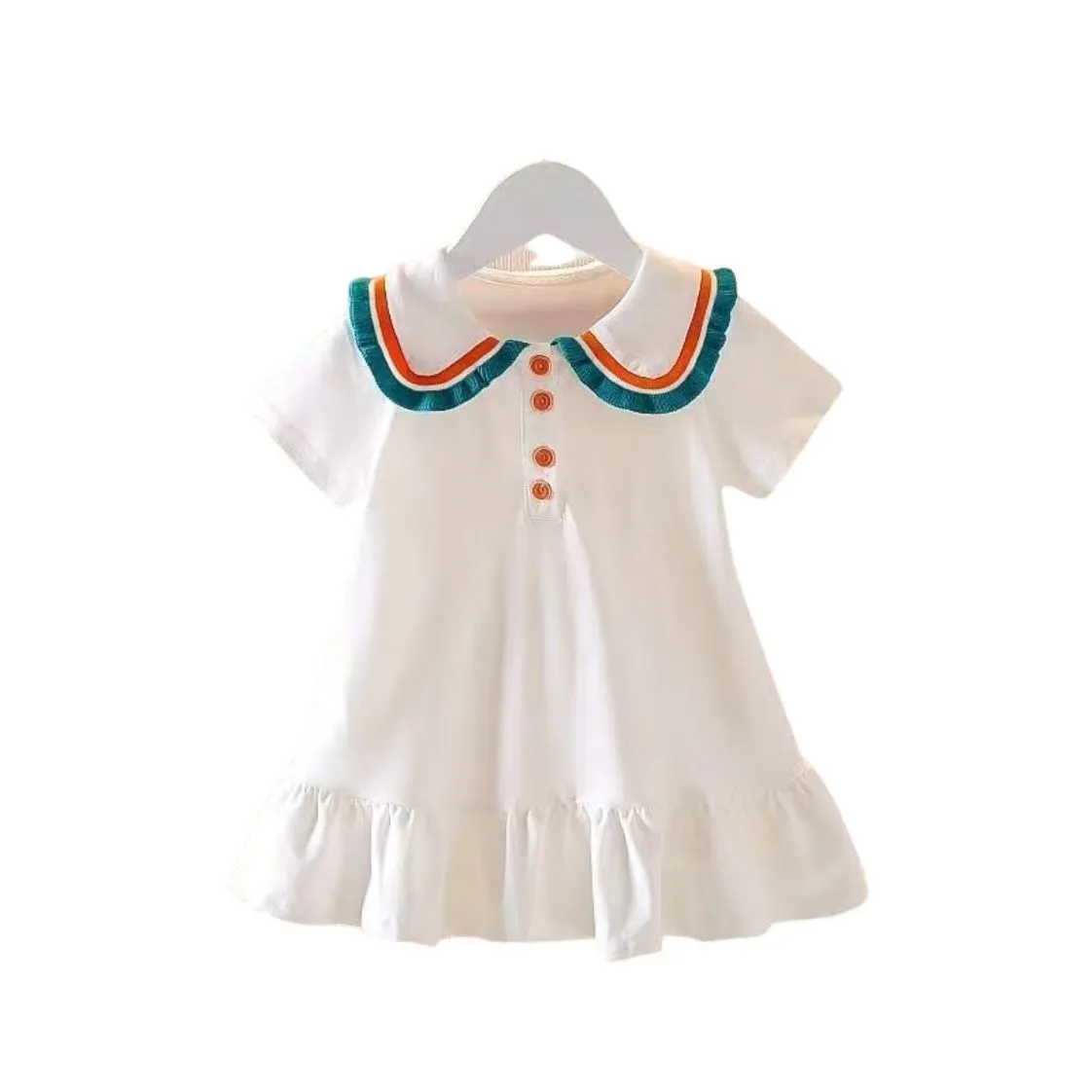 Baby for Girls sukienka 100% bawełniana lapel college wiatr z krótkim rękawem plisowana koszula polo spódnica dla dzieci swobodne designerskie ubrania Zasięg wiekowy 80-130 cm Ubranie dla dzieci