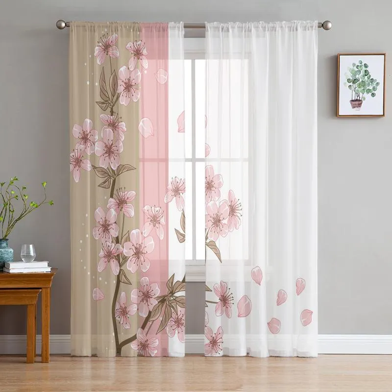 Gardin draperar persika blommor kronblad lämnar blommor tyll ren fönster gardiner för vardagsrum sovrummet moderna voile organza drapescurta