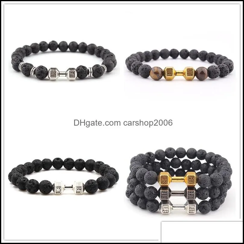 Lava Stone silver gold dumbbell Bead Bracelet Diy  Oil Diffuser Bracelet for women men jewelry