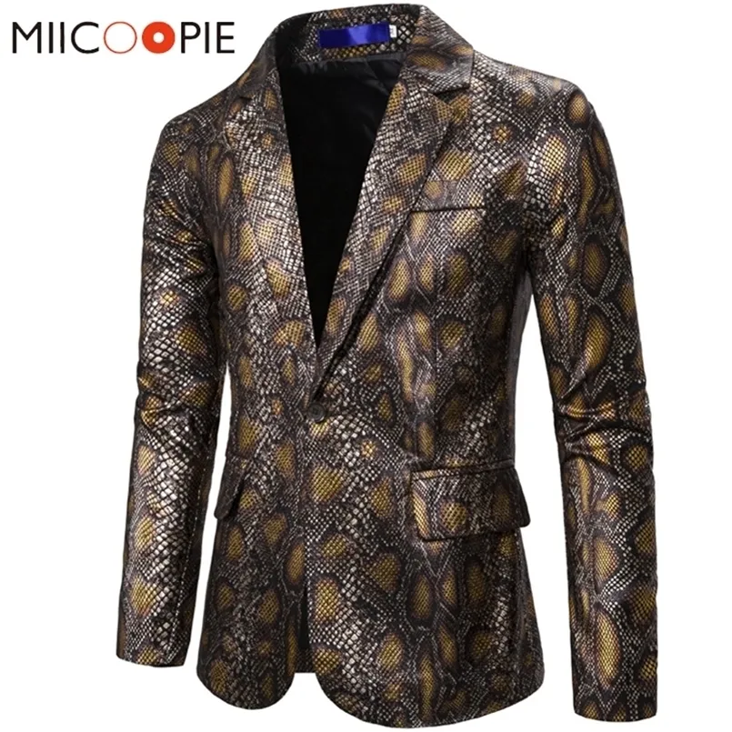 Or bronzant Blazers hommes costumes arrivée de luxe 3D peau de serpent imprimer veste de créateur Blazer Homme hommes scène Performance vestes 220527