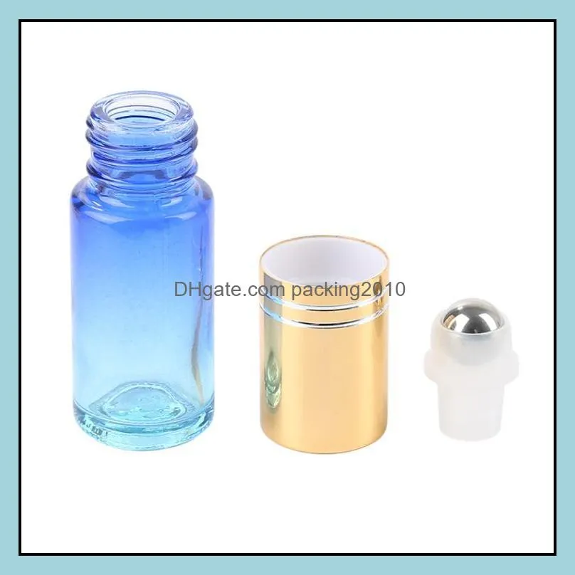 5ml gradient color glass bottles perfume essential oil roller bottle with stainless steel roller balls container for home travel use