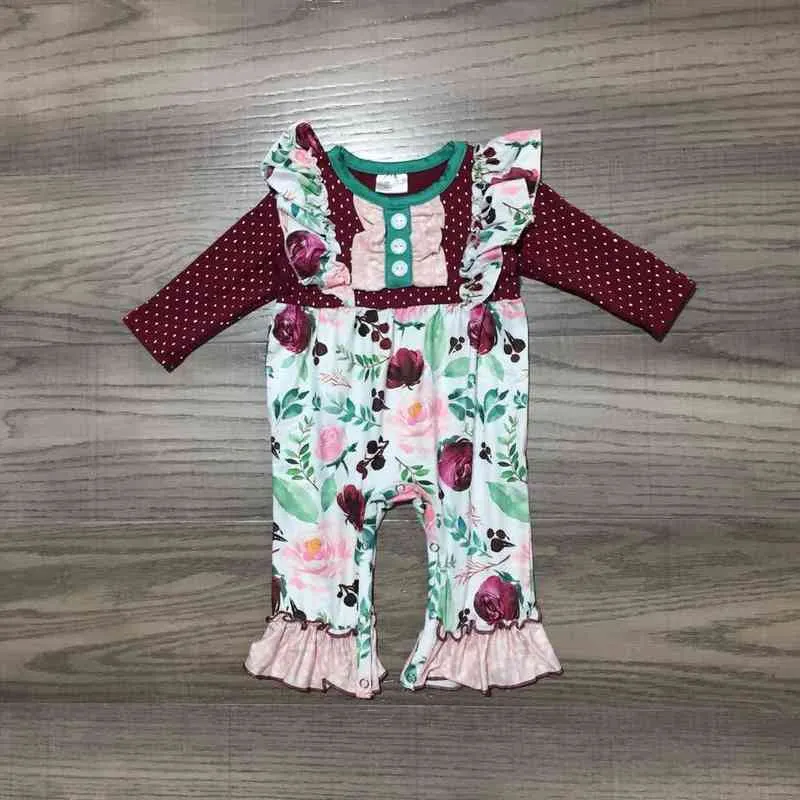 Girlymax bébé filles vin prune florale à pois barboteuse enfant en bas âge pantalon ensemble robe Boutique coton volants famille Look enfants vêtements