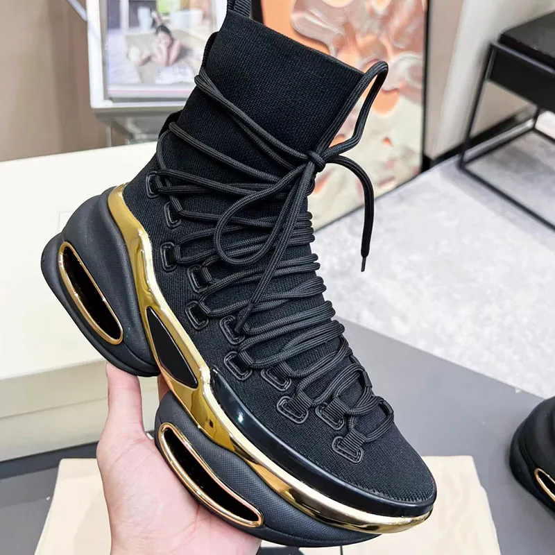 Black socks shoes mens womens fashion classic high-top lace-up style plated gold and black sole fall /winter size 35-46