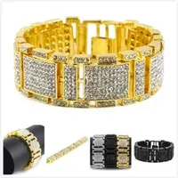 New Fashion Stainless Steel Bling Full Diamond Gold Silver Black Hip Hop Mens Watch Band Chain Bracelet Rapper Wristband Jewelry f289I