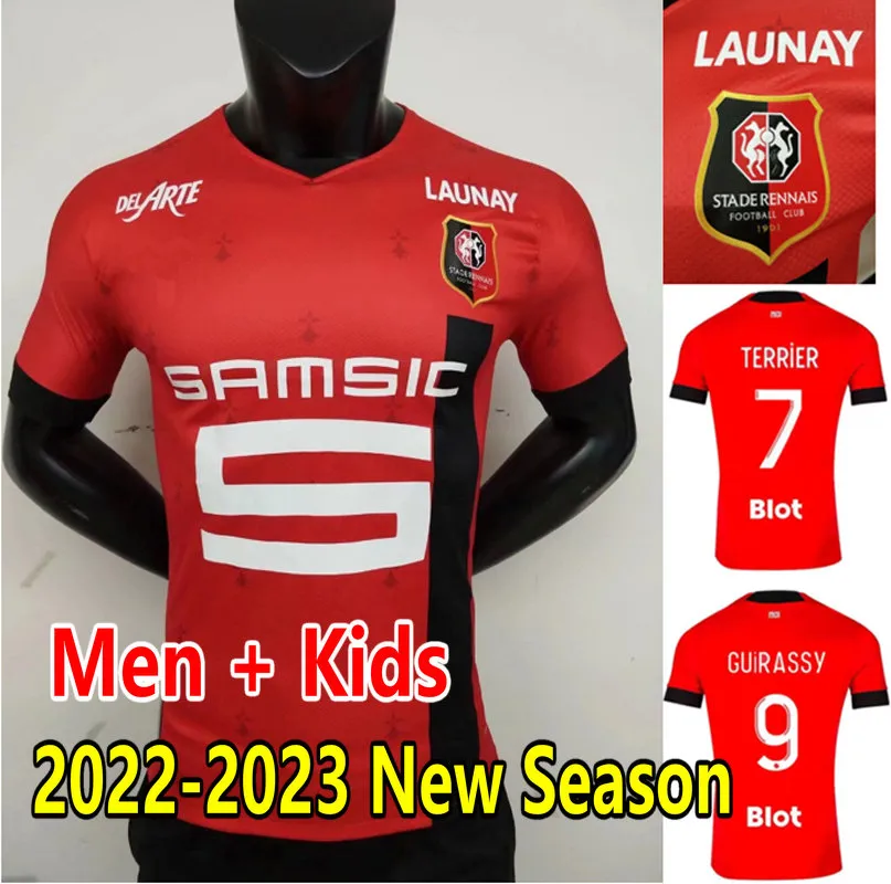 2022 2023 Stade Rennais Soccer Maglie versione Rennes Terrier Bourigeaud Kamaldeen Kalimuendo Gouiri Maillots de Foot 22 23 Doku Tait Football Shirt Kids Kids