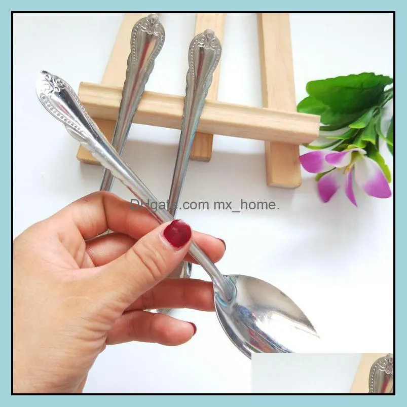 Wholesale Stainless Steel Long Handle Spoon Flatware Home School Hotel Spoons Kids Baby Rice Scoop