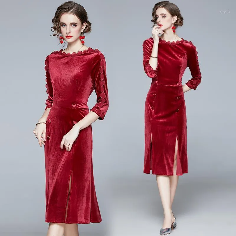 Autumn e Winter feminino Saco feminino quadril Red Velvet Velvet Dress Railtail vestidos casuais