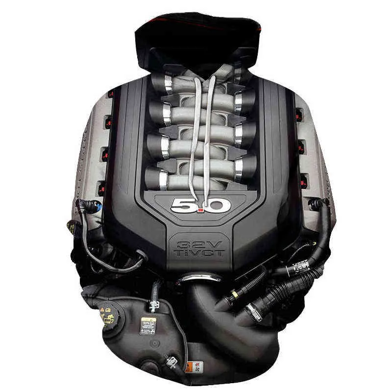 Nya Maohua New Super Sports Car Hoodie Ford Mustang Liter V8 Motor Power Heart Hoodies 3D Printing Harajuku Sweatshirt Man L220704