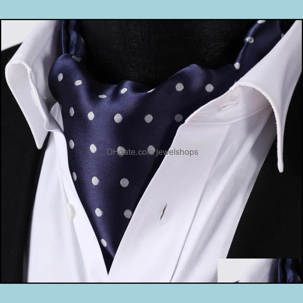 Neck Ties Polka Dot Check 100%Silk Ascot Cravat, Casual Jacquard Scarves Woven Party Ascot1