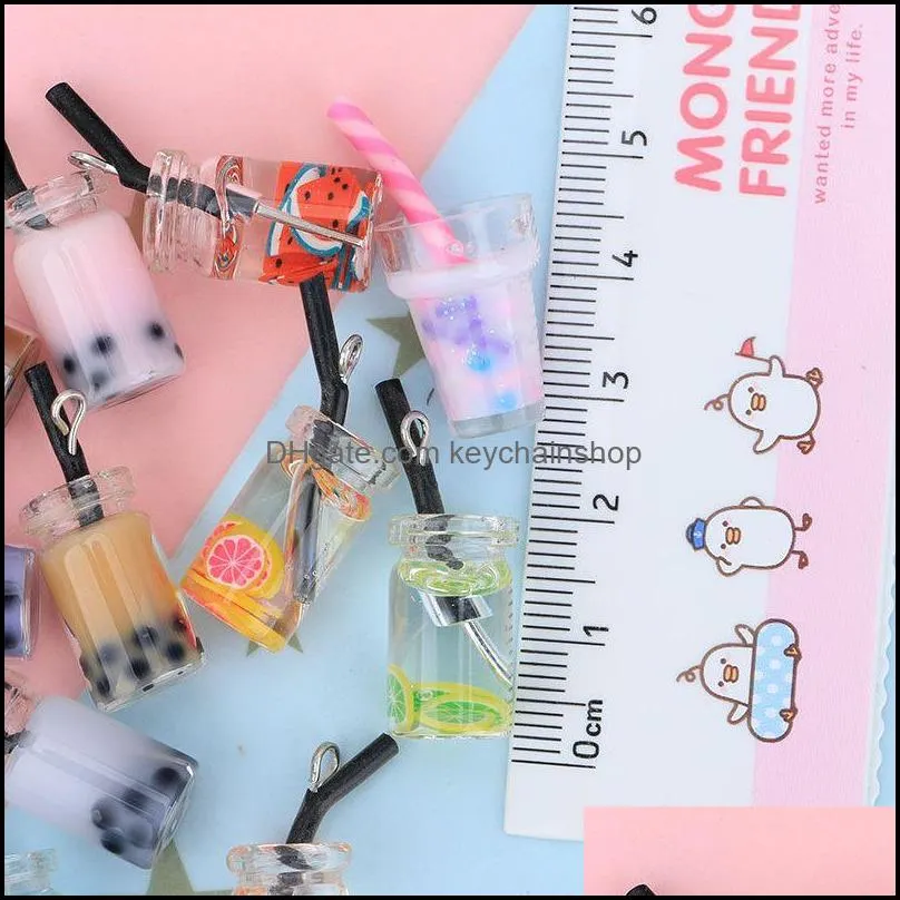 creative resin pearl milk tea charms bubble tea fruit juice cup bottle pendant for jewelry findings diy earrings necklace key chain