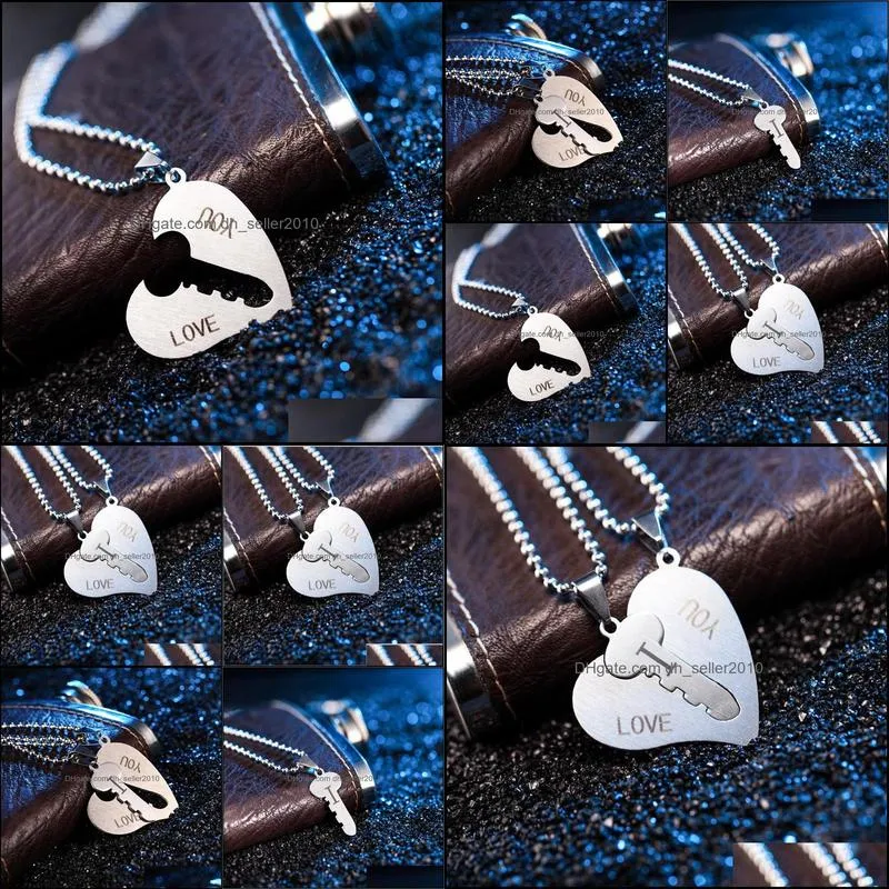 broken heart couple necklaces set engrave i love you matching hearts luxury jewelry 316l stainless steel necklace