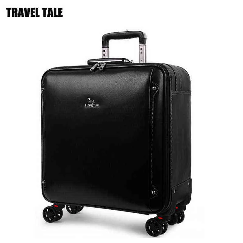 Travel Tale Inch Men Genuine Leather Hand Luggage Cabin Trolley Bags On Wheels J220707
