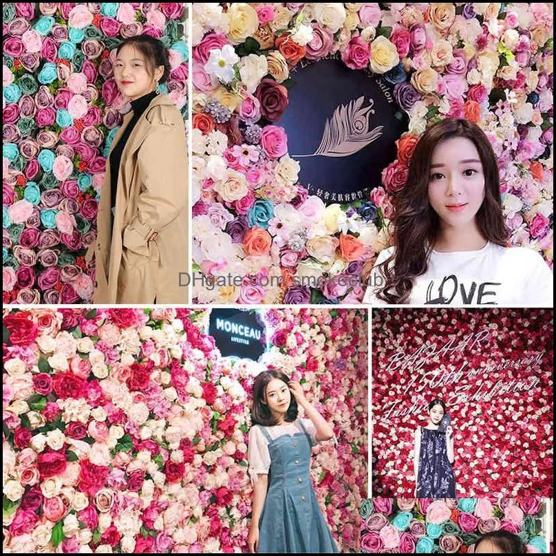 40*60cm Artificial Flower Wall Silk Rose Hydrangea Decoration For Wedding Hotel Home Baby Shower Backdrops Decor