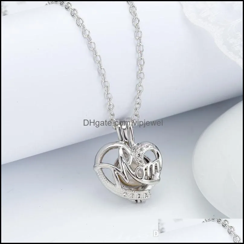 Love Wish Pearl Necklace Cages Locket Hollow Out Oyster pearl heart Pendant Necklaces wolf dog bear elephant charm DIY jewelry