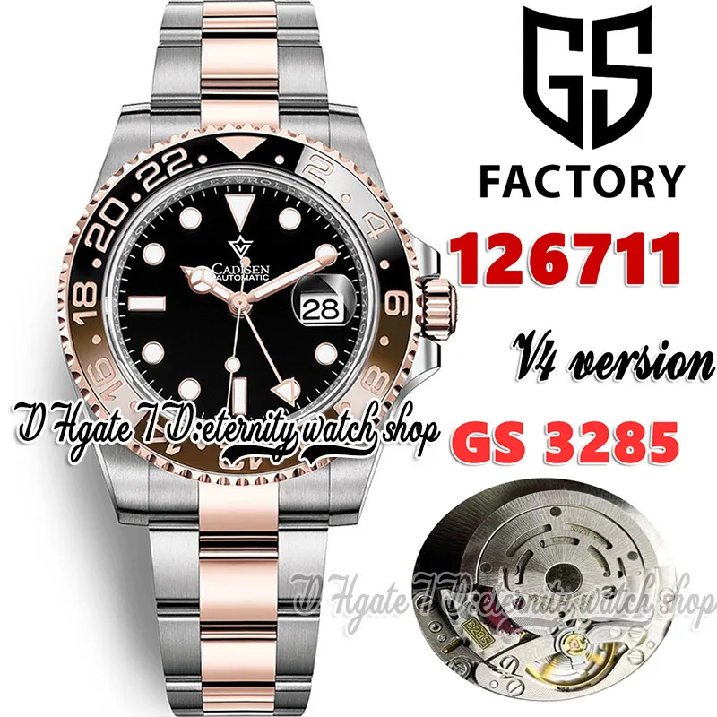 GSF V4 GMT GS126711 Cal.3285 GS3285 Automatische heren Watch Bruin en zwarte keramische bezel 904L roestvrijstalen armband met dezelfde seriële garantiekaart Eeuwigheid horloges