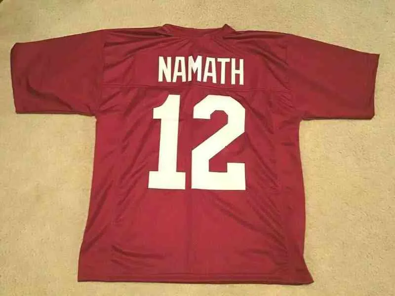 Mit voller Stickerei, Joe Namath Crimson Jersey, genähter individueller Jersey mit beliebiger Namensnummer