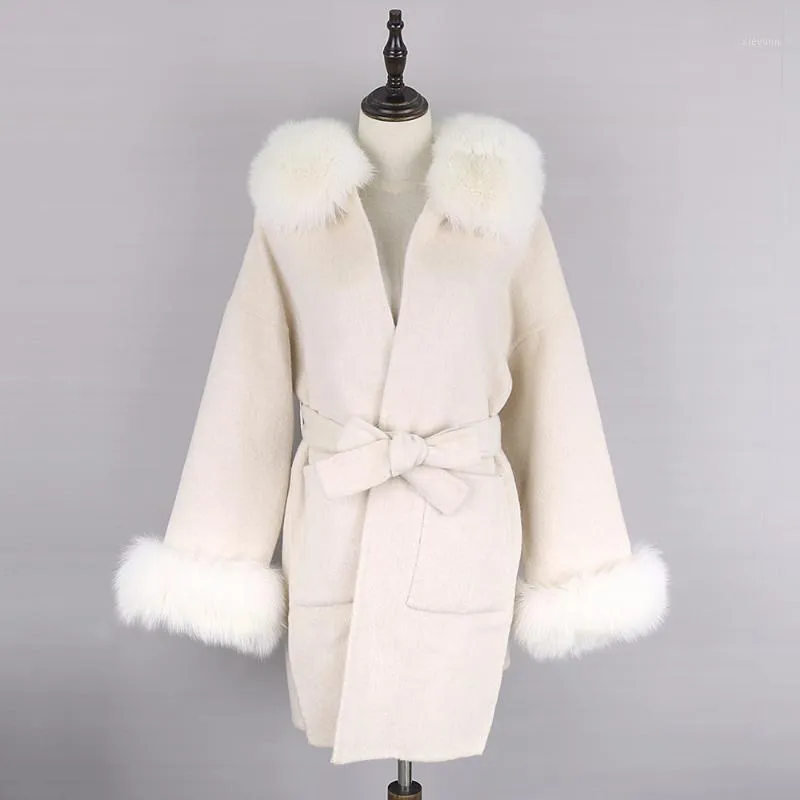 Women's Fur & Faux Winter Jacket Women Natural Collar Cashmere Wool Blends Outerwear Streetwear Oversize2022 Real Coat