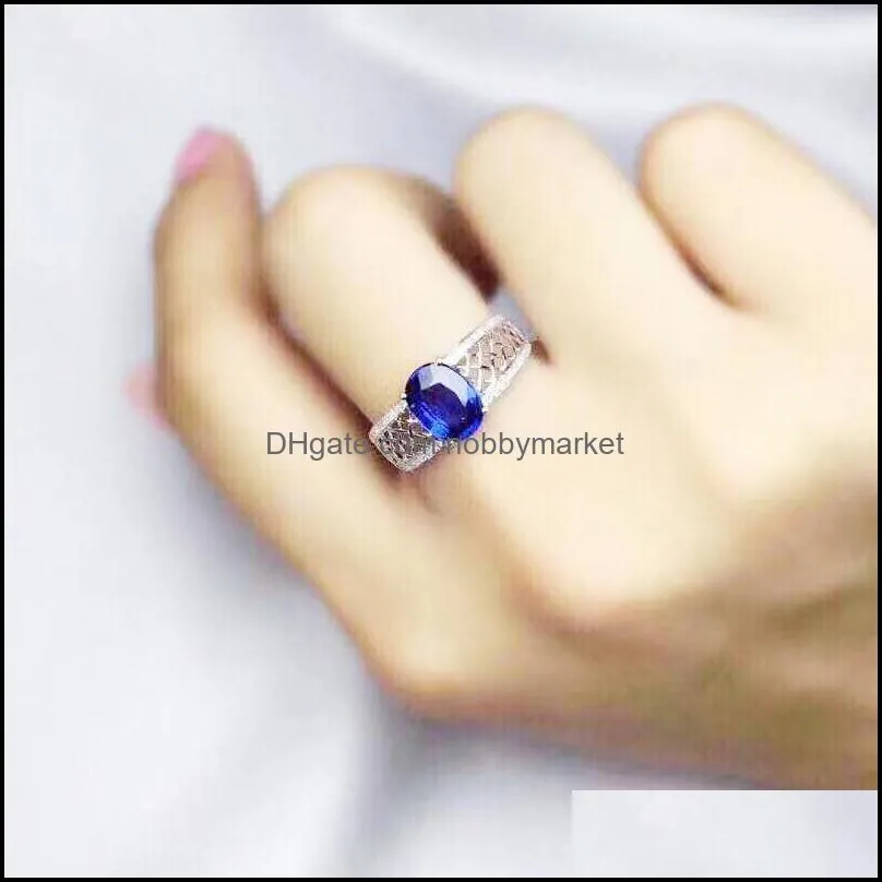 Cluster Rings Blue Sapphire Ring Per Jewelry 925 Sterling Silver 6*8mm 1.6ct Gemstone Fine Women J2120318