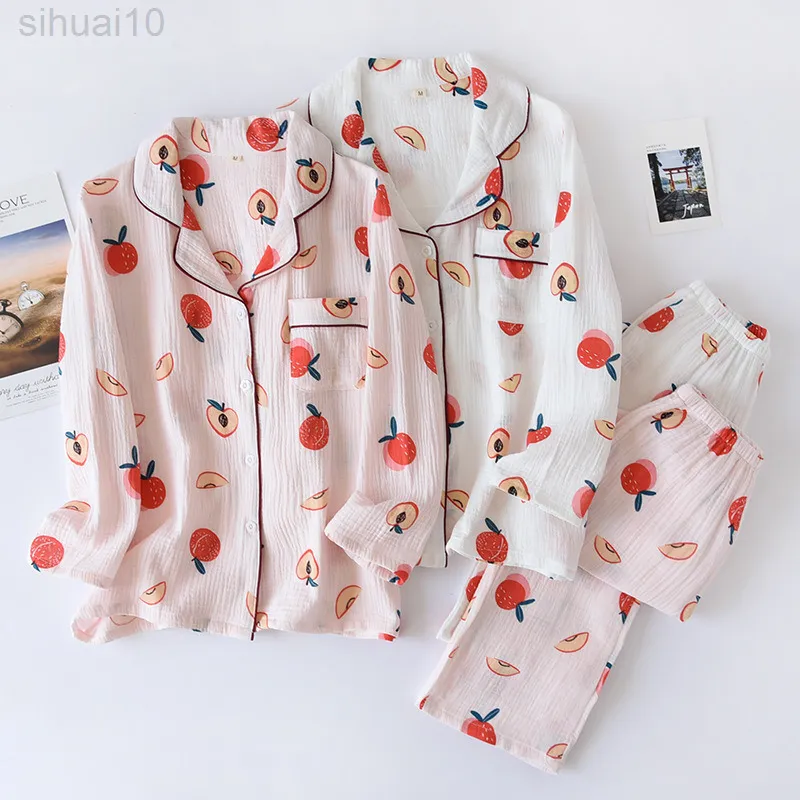 Персиковой принцип женщины пижама креп домашний сервис лето/осень длинные рукава тонкие двойные сетчатые жилеты Pajama Set L220803