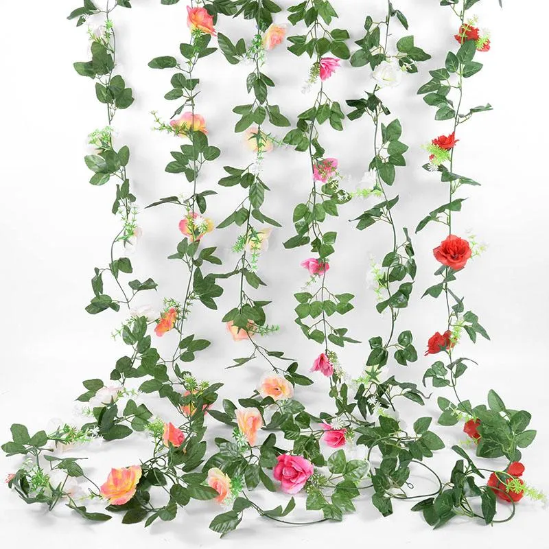 Decoratieve bloemen kransen 220 cm rozen kunstmatige wijnstokken groene bladeren Garland bruiloft kerstdecoraties home tuin arch diy nep pl