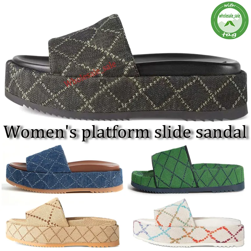 Tasarımcı Kadın Platformu Slayt Sandal Terlik İşlemeli Platform Sandalet Moda Yaz Tuval Kadın Slaytlar Platformları Plaj Flip Flops