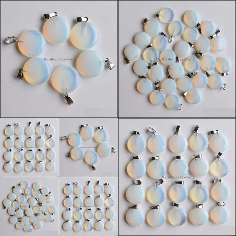 Natural Stone charms round shape Pendant opal Pendants Chakras Gem Stone fit diy earrings necklace making assorted