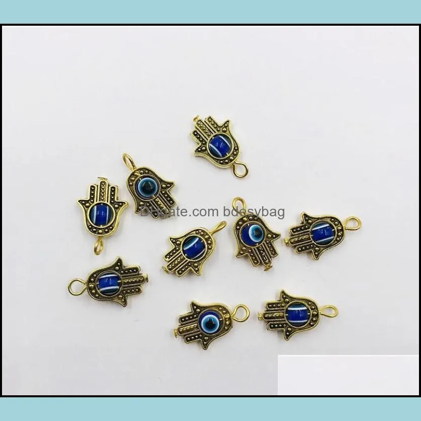 Antique Silver Gold Fatima Symbol Charms Hamsa Hand 13x20mm with Blue Hamsa Evil Eye Pendant for DIY Necklace Bracelet Jewelry Making