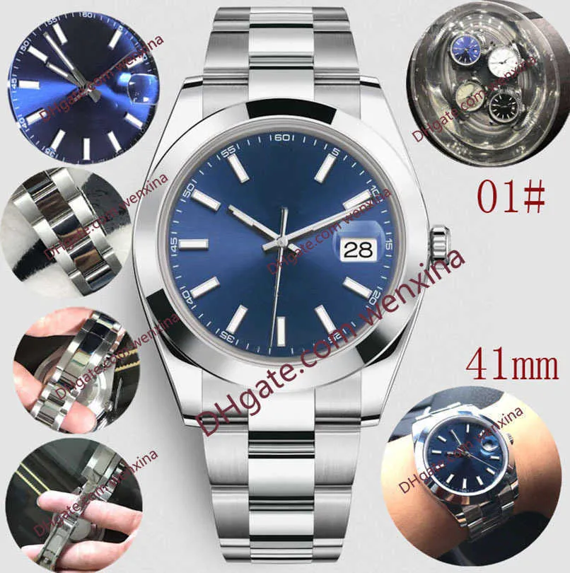 Montre pour hommes 41mm cadran numérique bleu argent bord lisse étanche montre de luxe automatique 2813 montres en acier inoxydable 226K