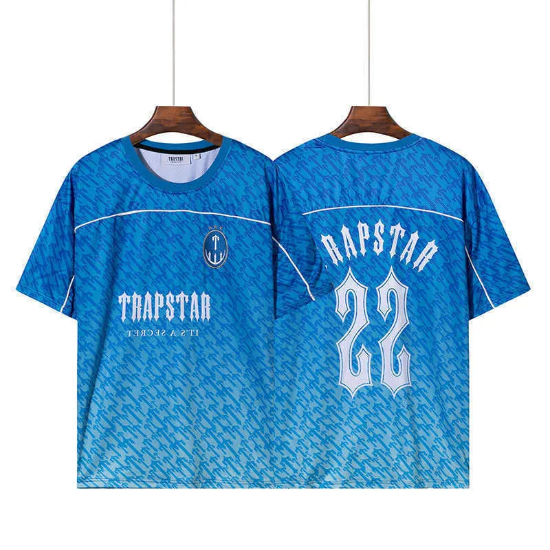 Trapstar T-Shirt à Manches Courtes Col Rond Chemise Bleu Jersey Homme Dames Coon Casual Mode Couple